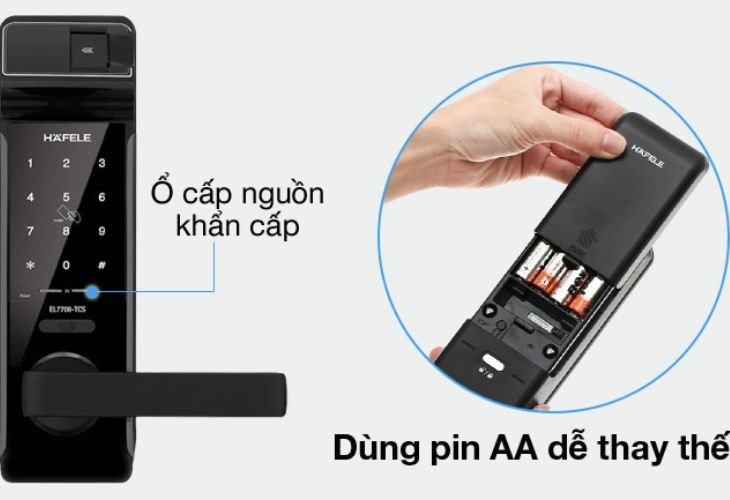 Khóa điện tử Hafele EL7700-TCS thân khóa nhỏ có thể dùng pin AA để thay thế