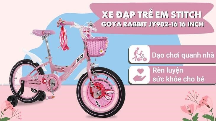 Xe đạp trẻ em Stitch Goya Rabbit JY902-16 16 inch có thiết kế thêm bánh phụ giúp các bé giữ thăng bằng tốt