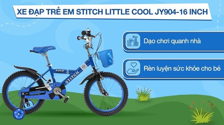 Xe đạp trẻ em Stitch Little Cool JY904-16 16 inch cực kỳ bắt bắt, khung sườn cứng cáp có khả năng chịu tải đến 40kg