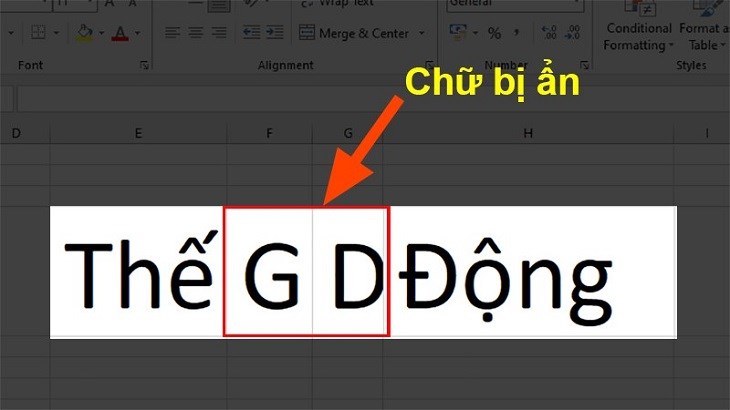 Khi bạn nhập vào 1 ô quá nhỏ ở giữa 2 ô đã chứa sẵn dữ liệu khiến dữ liệu bị ẩn một phần