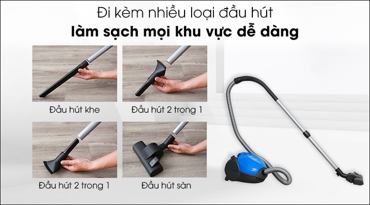 Máy hút bụi dạng hộp Bosch HMH.BSM1805RU được trang bị đầu hút sàn, đầu hút 2 trong 1, đầu hút khe giúp bạn dọn dẹp hiệu quả mọi vị trí, ngóc ngách trong ngôi nhà