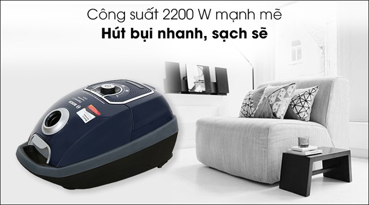 Máy hút bụi dạng hộp Bosch HMH.BGL72294 có công suất 2200W giúp hút sạch bụi bẩn nhanh chóng, tiết kiệm thời gian vệ sinh