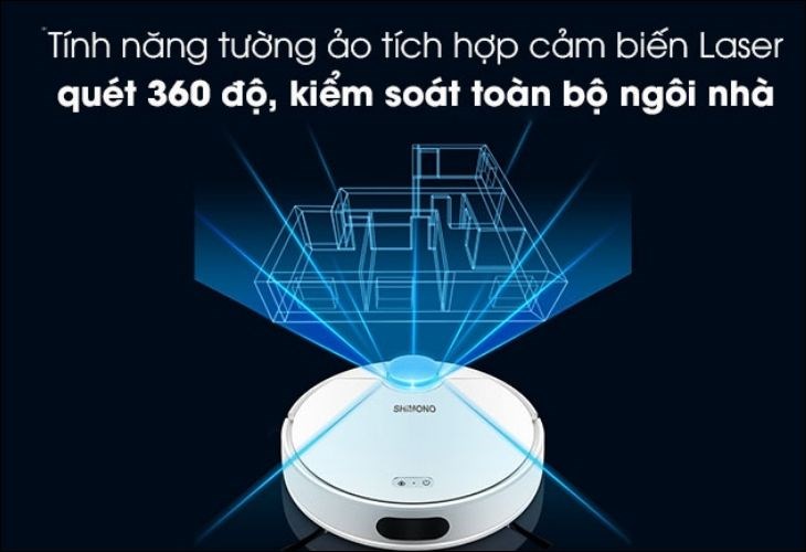 Robot hút bụi lau nhà Shimono ZK902  hoạt động bằng cách phát ra chùm tia laser và xây dựng bản đồ 3D mô phỏng