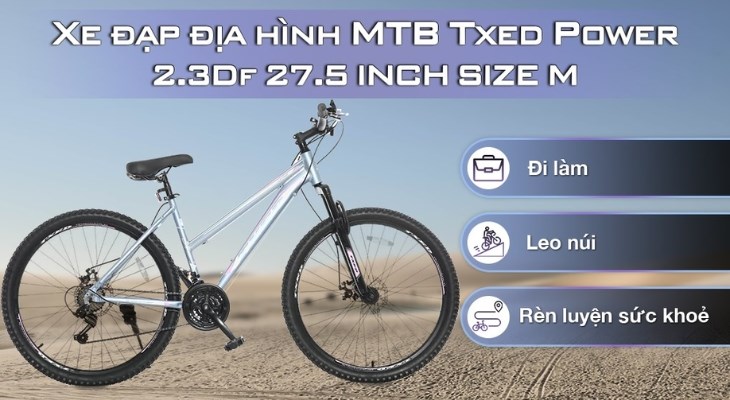 Xe đạp địa hình MTB Txed Power 2.3-Df 27.5 inch Size M có cặp lốp dày, phù hợp với các bạn nữ yêu thích chinh phục những địa hình hiểm trở