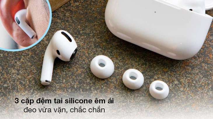 Tai nghe Bluetooth AirPods Pro MagSafe Charge Apple MLWK3 3 kích cỡ nút tai mềm mại khác nhau cho bạn dễ dàng lựa chọn