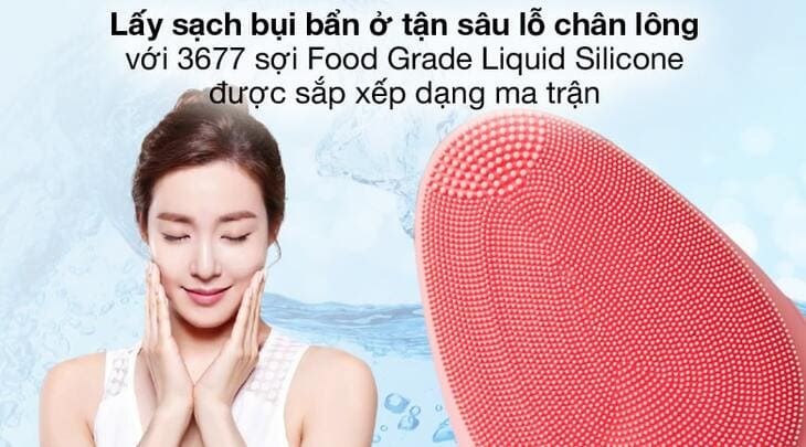 Máy rửa mặt và massage Emmié So Sweet được thiết kế 3677 sợi Food Grade Liquid Silicone trên bề mặt, giúp cặn bẩn từ sâu trong lỗ chân lông