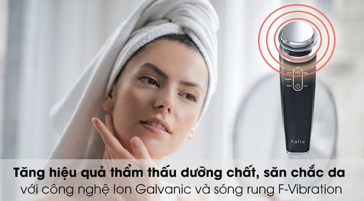 Máy massage mặt làm sạch và đẩy tinh chất Halio Ion Cleansing & Moisturizing Black làm tăng hiệu quả thẩm thấu dưỡng chất, săn chắc da với công nghệ ion Galvanic và công nghệ sóng rung F-Vibration