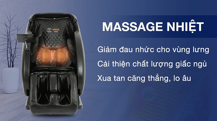 Ghế Massage Airbike Sport MK-335 trang bị massage nhiệt giúp làm ấm cơ thể, hạn chế co thắt cơ bắp, thích hợp sử dụng khi thời tiết chuyển mùa