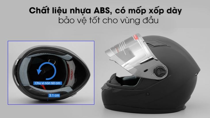 Mũ fullface size XL Boss ATN30K đen được làm từ chất liệu an toàn, không gây hại cho da