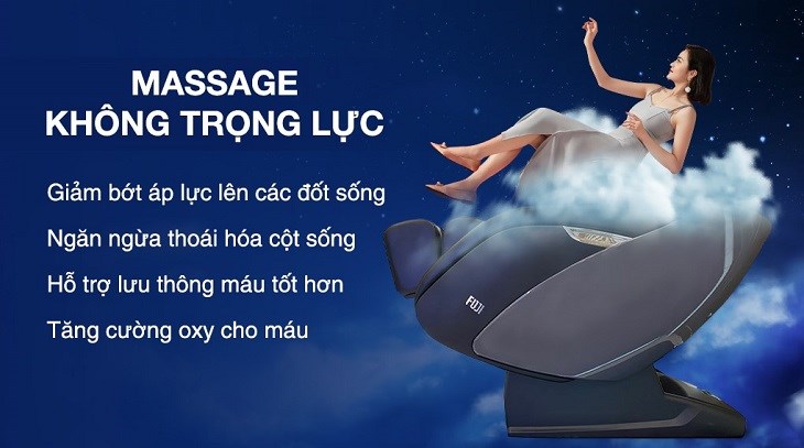 Ghế Massage Fuji Luxury FJ S600 được trang bị chế độ massage không trọng lực hỗ trợ tăng cường quá trình tuần hoàn máu và ngăn ngừa các bệnh về cột sống