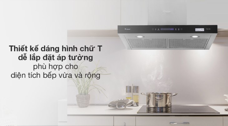 Máy hút mùi áp tường Pramie TT32-700 có kiểu máy dễ lắp đặt áp tường, phù hợp với mọi không gian bếp