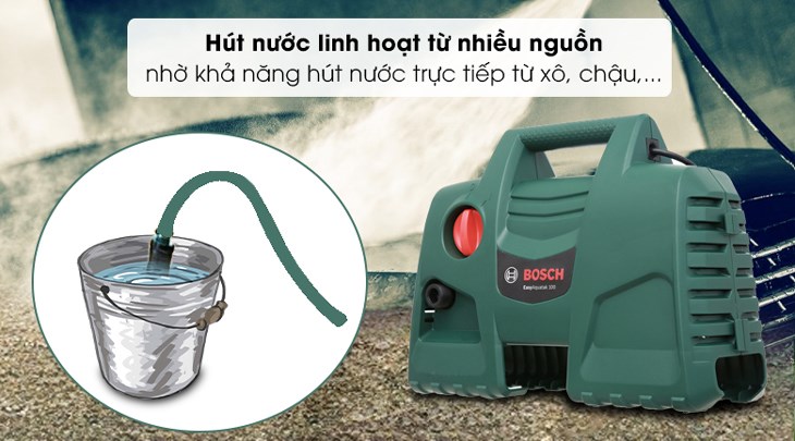 Máy phun xịt rửa áp lực cao Bosch Easy AQT 100 LL 1100W có thể hút nước linh hoạt từ nhiều nguồn với chế độ hút nước tiện lợi