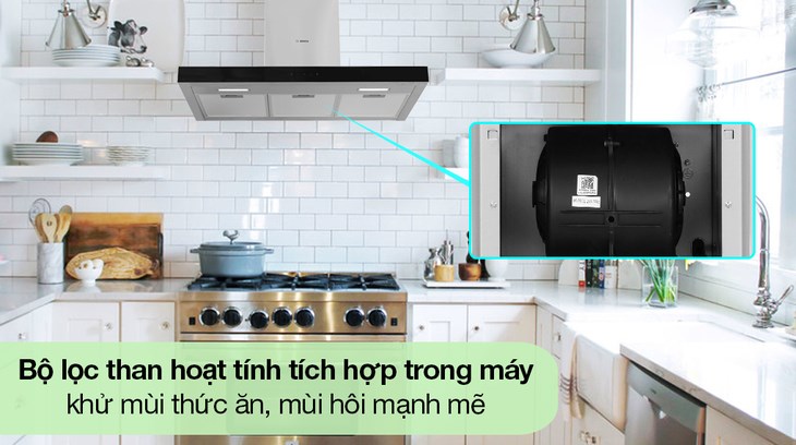 Máy hút mùi Bosch sở hữu bộ lọc than hoạt tính, giúp loại bỏ triệt để mùi dầu mỡ cho căn bếp nhà bạn