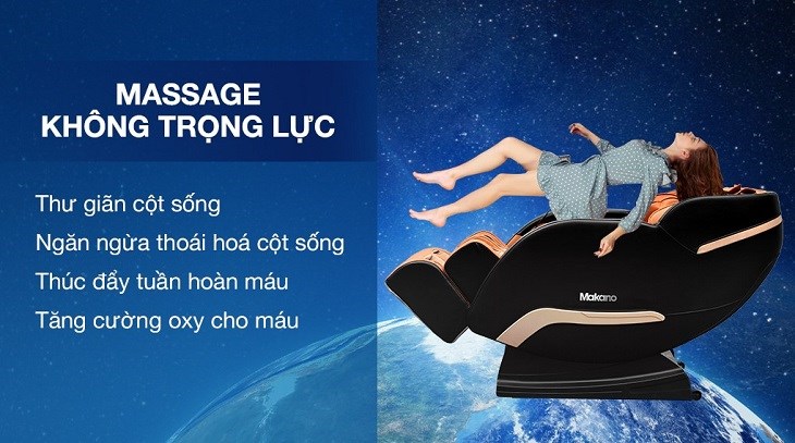 Ghế massage toàn thân Makano MKGM-0001D được trang bị chế độ massage không trọng lực giúp tăng cường quá trình tuần hòa máu và giảm căng thẳng hiệu quả