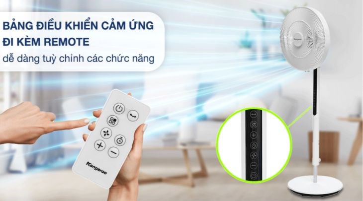 Quạt đứng Kangaroo DC inverter KG729 có remote điều khiển quạt từ xa, thuận tiện bật/tắt và điều khiển quạt mà không cần lại gần quạt