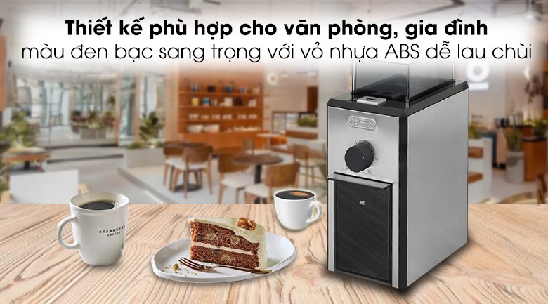 Máy xay cà phê Delonghi KG89 sở hữu vẻ ngoài nhỏ gọn nhưng vô cùng sang trọng