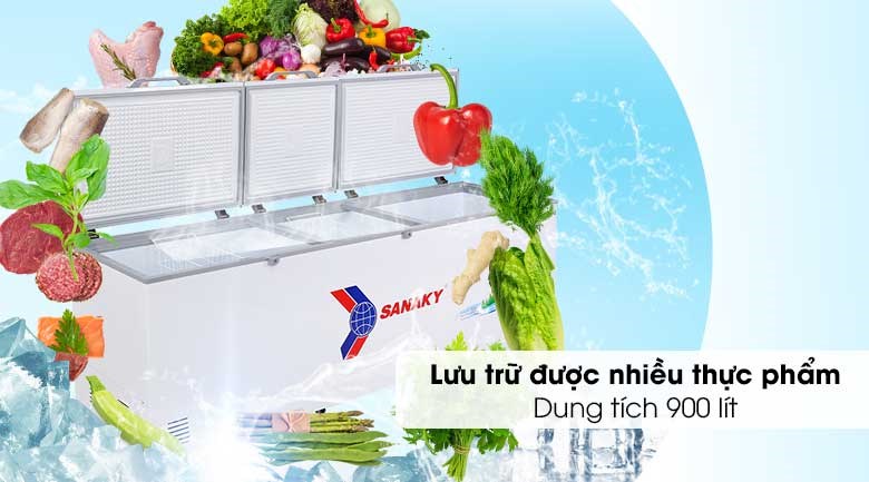 Tủ đông Sanaky 900 lít VH-1199HY có dung tích lớn, lưu trữ được nhiều thực phẩm