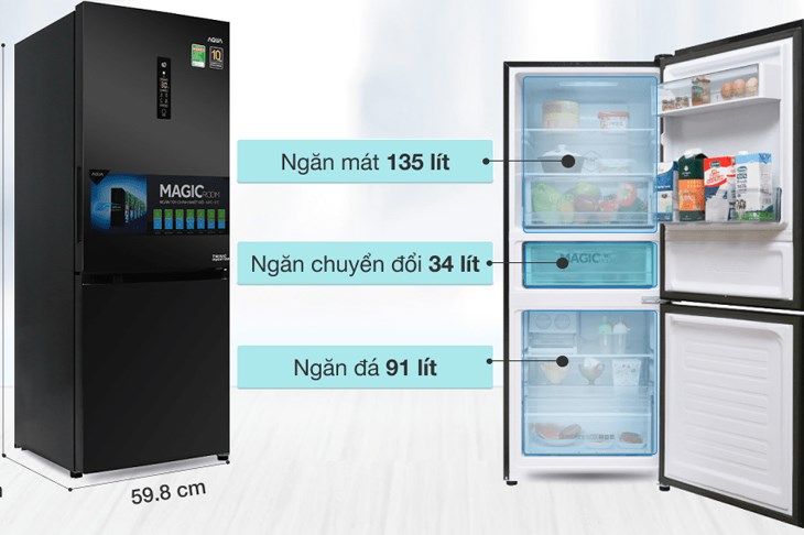 Tủ lạnh Aqua Inverter 260 lít AQR-I298EB BS có thêm ngăn chuyển đổi để bạn đựng riêng rau củ, trái cây