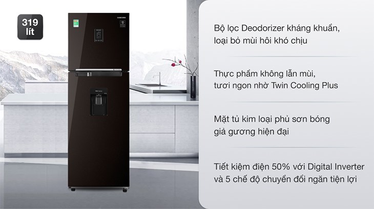 Tủ lạnh Samsung Inverter 319 lít RT32K5932BY/SV sở hữu thiết kế sang trọng, có bảng điều khiển cảm ứng bên ngoài