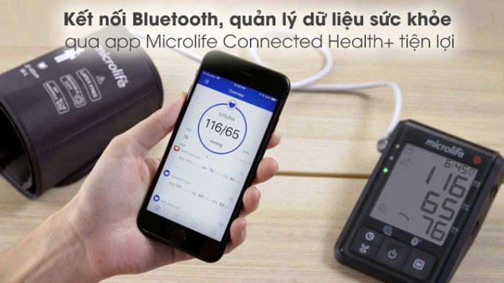 Máy đo huyết áp tự động Microlife B6 Advanced giúp theo dõi sự biến động của huyết áp qua ứng dụng Microlife Connected Health+