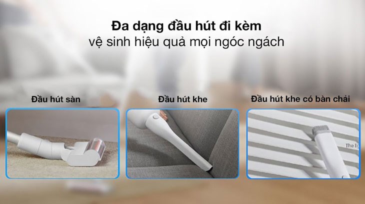 Máy hút bụi không dây Xiaomi BHR4636GL giúp bạn làm sạch hiệu quả mọi ngóc ngách trong ngôi nhà với 3 đầu hút tiện lợi