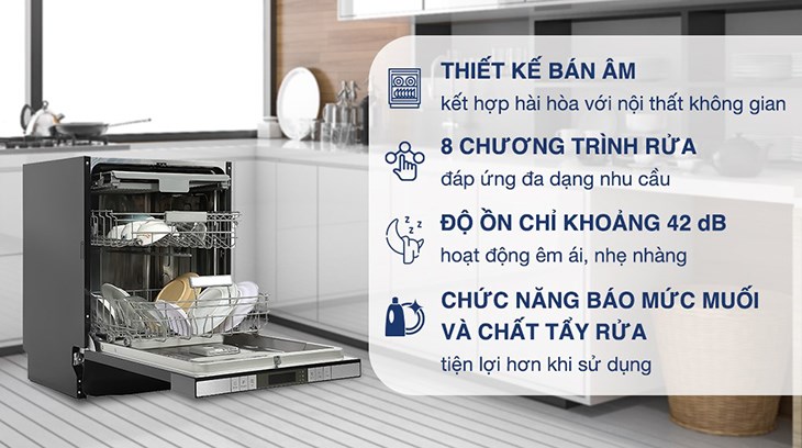 Máy rửa chén bán âm Hafele HDW-SI60AB (538.21.320) thiết kế hiện đại, bề mặt phủ gam màu đen lịch lãm