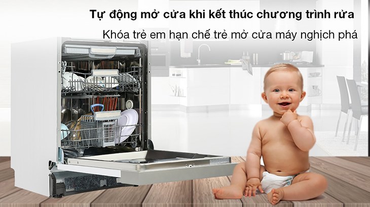 Máy rửa chén bán âm Hafele HDW-HI60C (533.23.120) cho khả năng tự động mở cửa khi chu trình rửa kết thúc