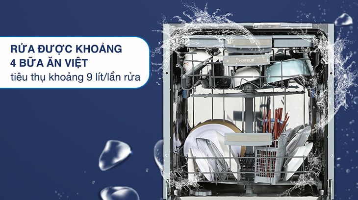 Máy rửa chén bán âm Hafele HDW-HI60B (533.23.210) tiêu thụ lượng nước khoảng 9 lít/lần rửa, giúp giảm hao phí tài nguyên nước