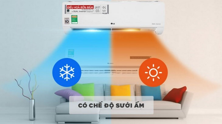 Điều hòa 2 chiều LG Inverter 1 HP B10END là loại điều hòa 2 chiều có trang bị chế độ Heat giúp sưởi ấm vào những ngày trời se lạnh