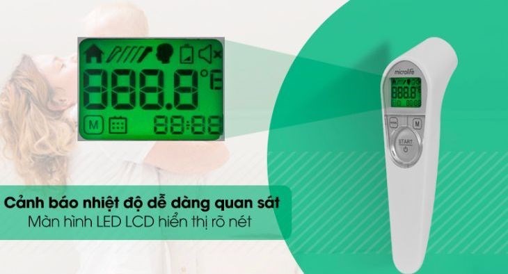 Nhiệt kế điện tử hồng ngoại Microlife NC200 có đèn led hiển thị khi đo trong phòng tối