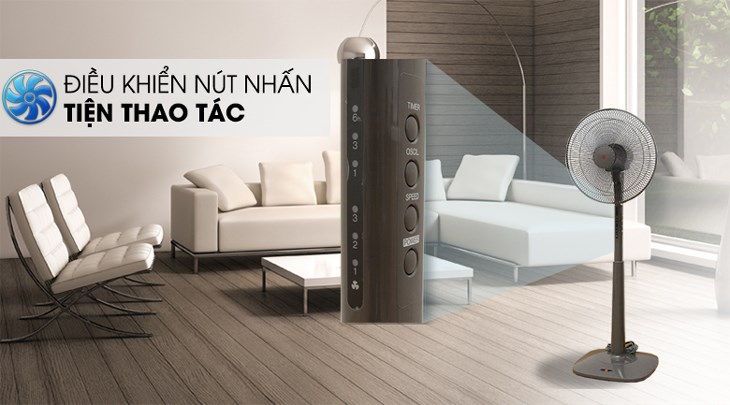 Quạt đứng KDK M40K GY được trang bị điều khiển nút nhấn, cho phép bạn tùy chỉnh tốc độ gió linh hoạt