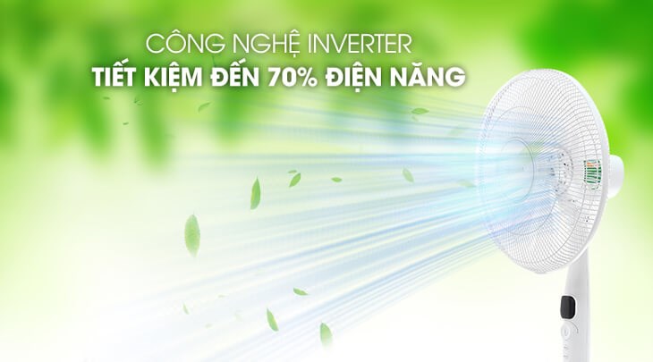 Quạt đứng Toshiba DC inverter F-LSD10(W)VN được tích hợp công nghệ Inverter giúp tiết kiệm đến 70% điện năng tiêu thụ