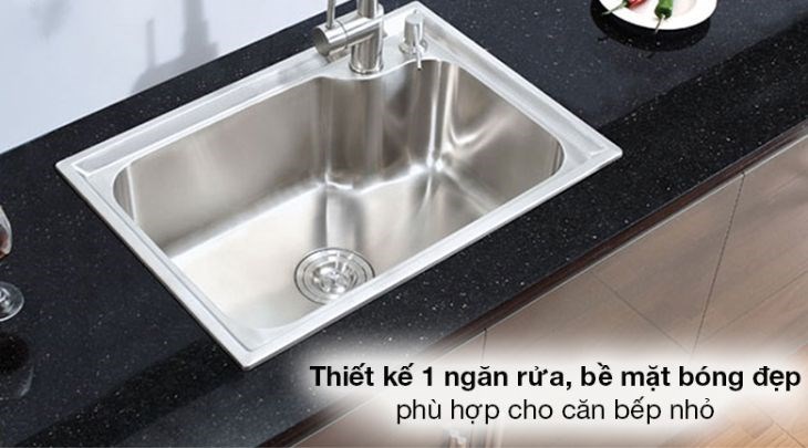 Chậu rửa chén 1 ngăn inox Eurolife EL-C6243 có thiết kế 1 ngăn với kích thước 620 - 430 - 220mm