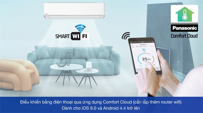 Wifi tích hợp trên Máy lạnh Panasonic Inverter 2 HP CU/CS-VU18UKH-8  giúp kết nối được với các thiết bị khác