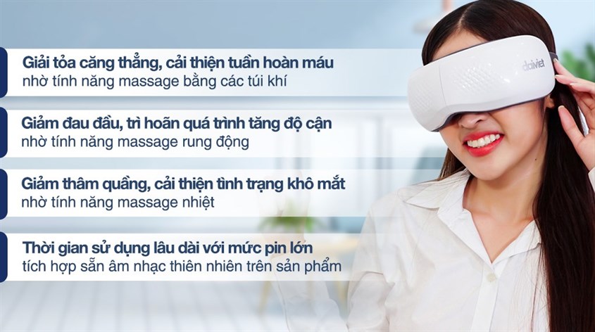 Máy massage mắt Daikiosan DVMM-00001 giúp giải tỏa căng thẳng, cải thiện tuần hoàn khí huyết của mắt hiệu quả