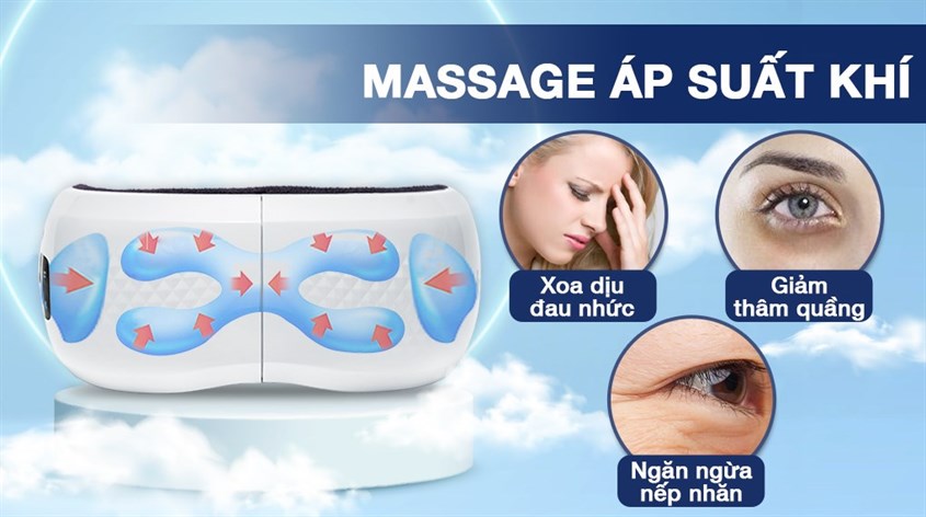 Massage áp suất khí trên máy massage mắt Daikiosan giúp mắt giảm căng thẳng và mệt mỏi hiệu quả hơn