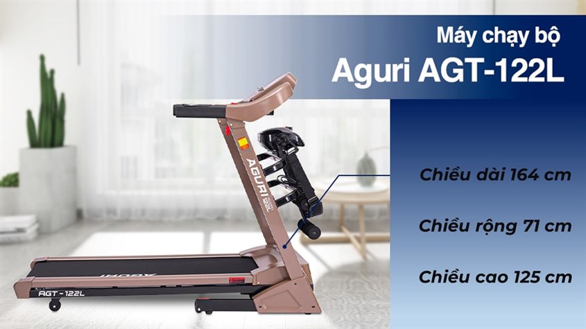 Máy chạy bộ Aguri AGT-122L sở hữu kích thước và nhiều tính năng phổ biến của máy chạy bộ gia đình