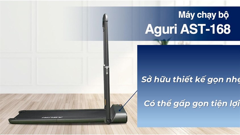 Máy chạy bộ Aguri AST-168 với công suất 1.25 HP, có thể gấp gọn tiện lợi, phù hợp không gian gia đình nhỏ hẹp