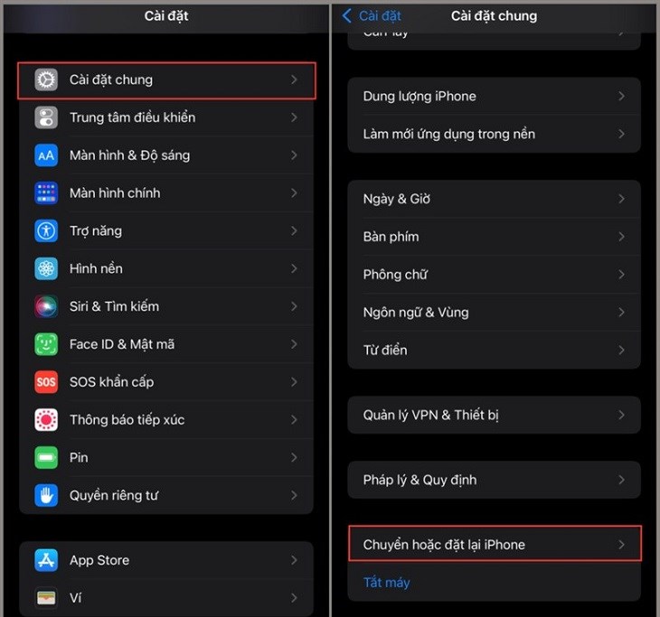 Chọn Cài đặt chung > Chọn Chuyển hoặc đặt lại iPhone