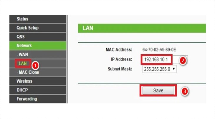 Bạn tiến hành đổi địa chỉ IP bằng cách đổi số 0 thành bất kỳ số nào trong khoảng từ 2 - 255 và bấm chọn Save