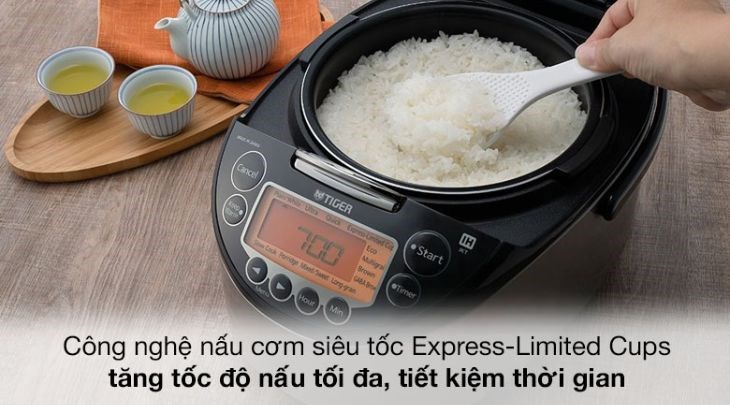 Nồi cơm điện Cao tần Tiger 1.8 lít JKT-D18V tích hợp công nghệ nấu cơm siêu tốc Express-Limited Cups giúp nấu cơm nhanh, tiết kiệm thời gian cho các gia đình bận rộn