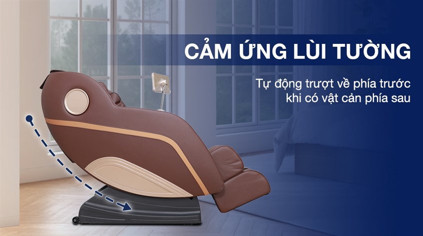 Cảm ứng lùi tường trên ghế massage Fuji Luxury PT607 sẽ tự động trượt về phía trước khi có vật cản