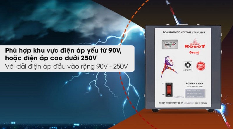 Ổn áp Robot 1 pha 1KVA 90 phù hợp cho những nơi có điện áp từ 90V đến 250V