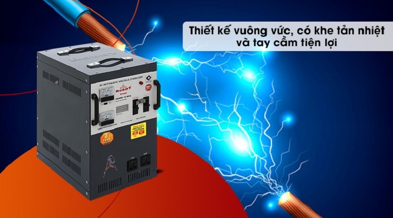 Ổn áp Robot 1 pha 10KVA 90 sở hữu kiểu dáng vuông vắn gọn gàng, phù hợp với nhiều không gian nội thất