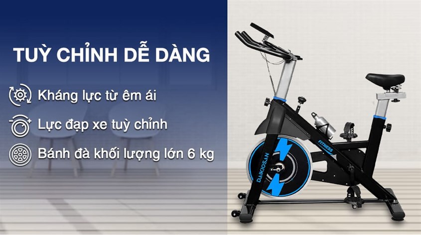 Xe đạp tập thể dục Daikiosan DKXD-00002 sử dụng kháng lực từ và cho phép người dùng tùy chỉnh mức độ dễ dàng