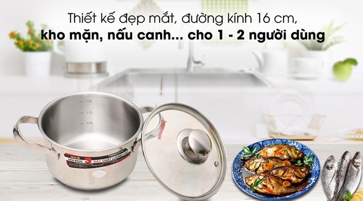 Nồi inox 3 đáy nắp kính 16 cm Happycook N16-NMG có kiểu dáng gọn gàng, thiết kế mềm mại đẹp mắt, tạo điểm nhấn cho bếp nấu