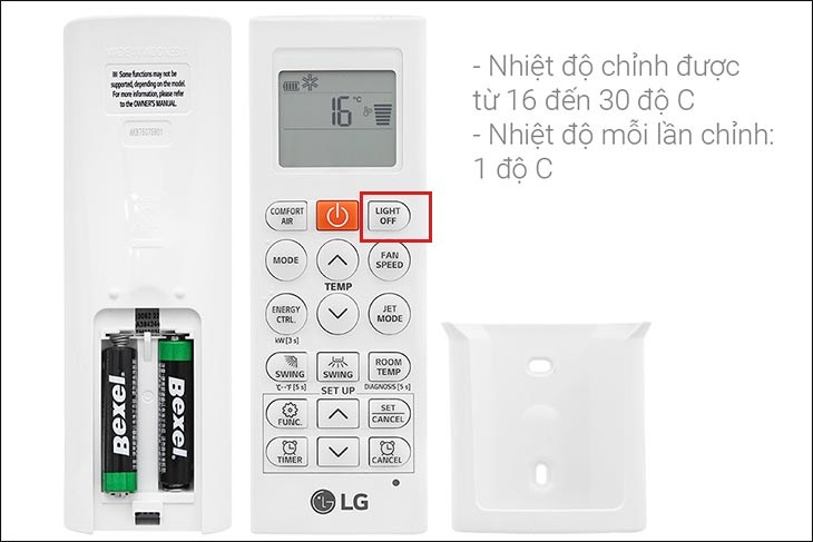 Nhấn nút LIGHT OFF trên remote máy lạnh LG Inverter 2 HP V18API1 để tắt đèn màn hình