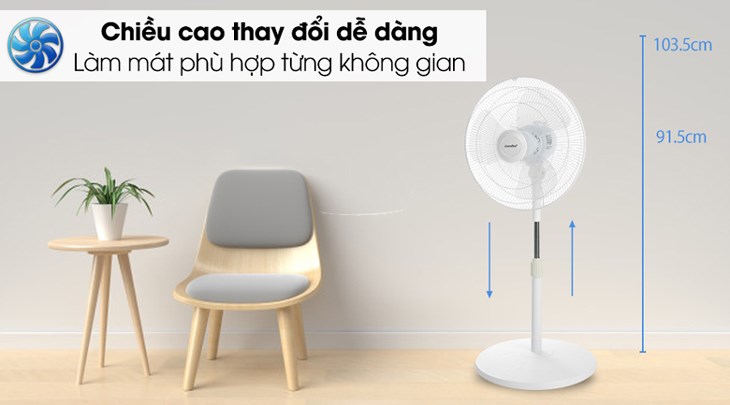 Bạn có thể tùy chỉnh chiều cao thân quạt lửng Comfee CF-FF4019VFW từ 91.5 - 103.5cm linh hoạt theo nhu cầu sử dụng