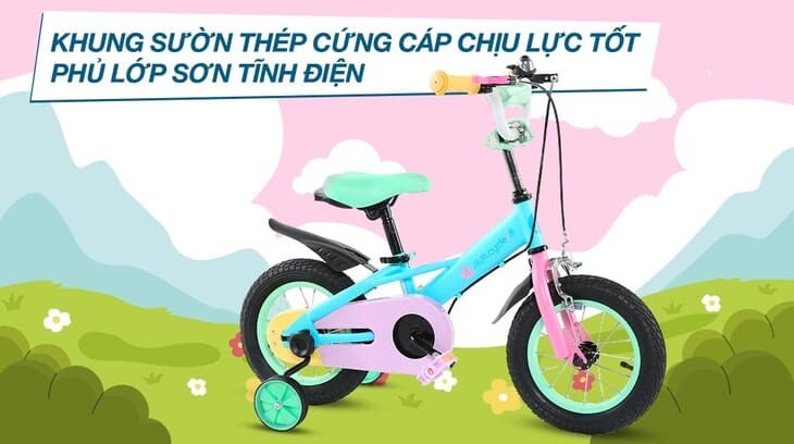 Xe Đạp Trẻ Em AVACycle Macaroon JY906-12 12 inch sở hữu khung sườn thép cứng cáp, bền bỉ và chịu được tải trọng lớn 30kg