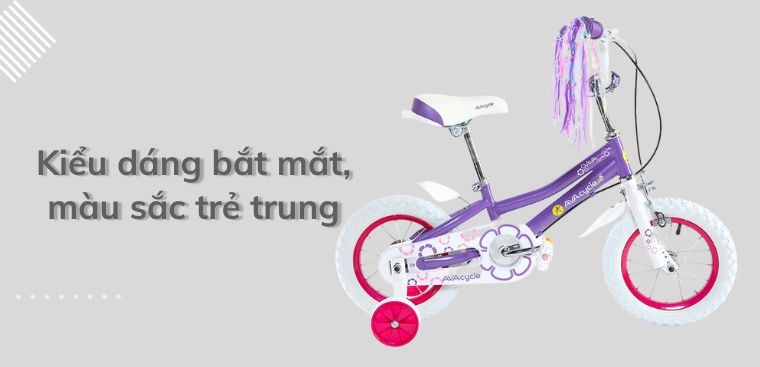 Xe đạp trẻ em AVACycle Fairy Maiden JY905-12 12 inch khoác trên mình sắc tím tươi tắn, thu hút ánh nhìn của trẻ nhỏ